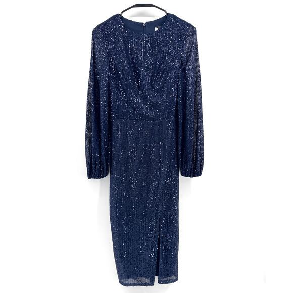 Mac Duggal 42018 Slit Skirt Sequin Dress Womens Sz 2 NWT Glitter Cocktail MOB - Picture 2 of 9